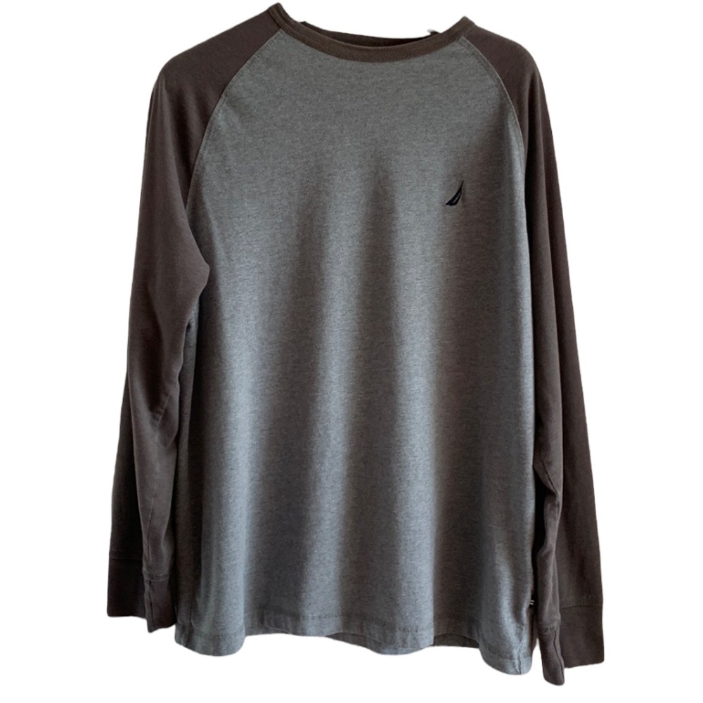 Nautica Mens Raglan Crewneck Long Sleeve Heather Gray Large Casual Everyday